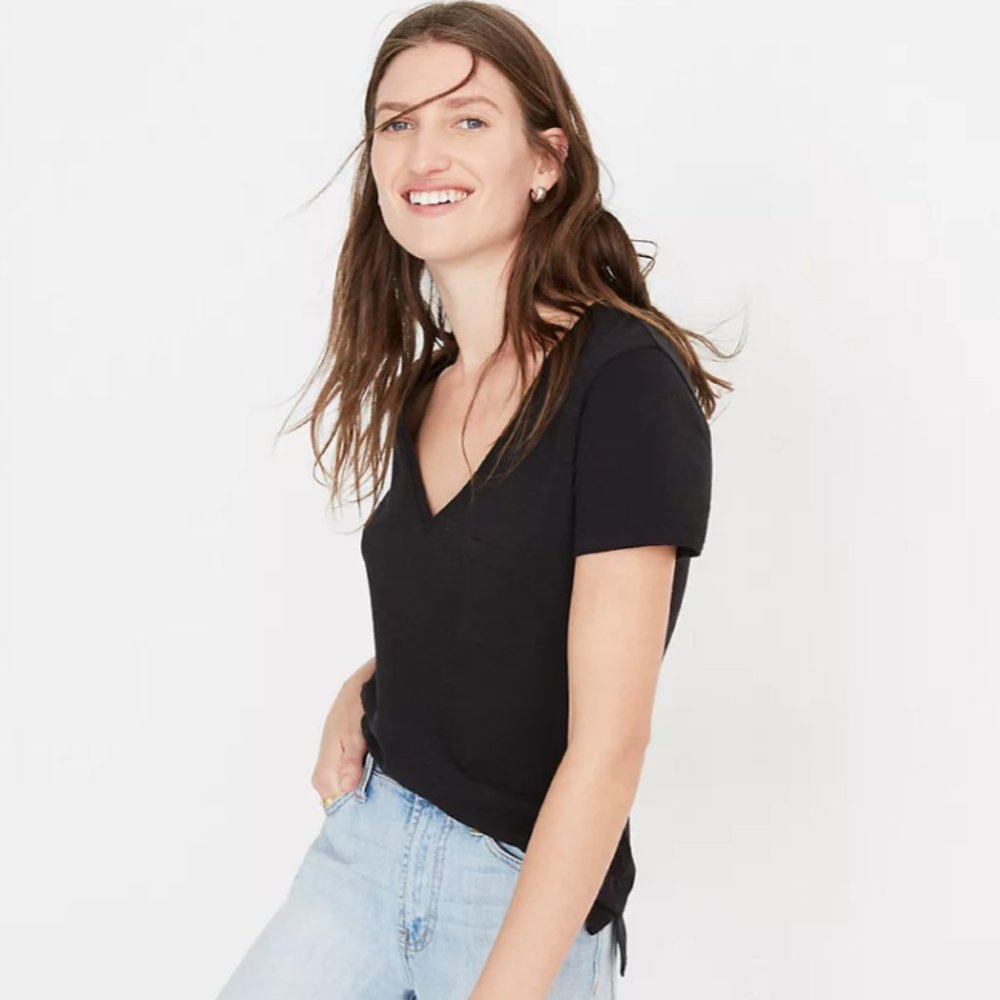 Madewell Cotton V-Neck Pocket Tee